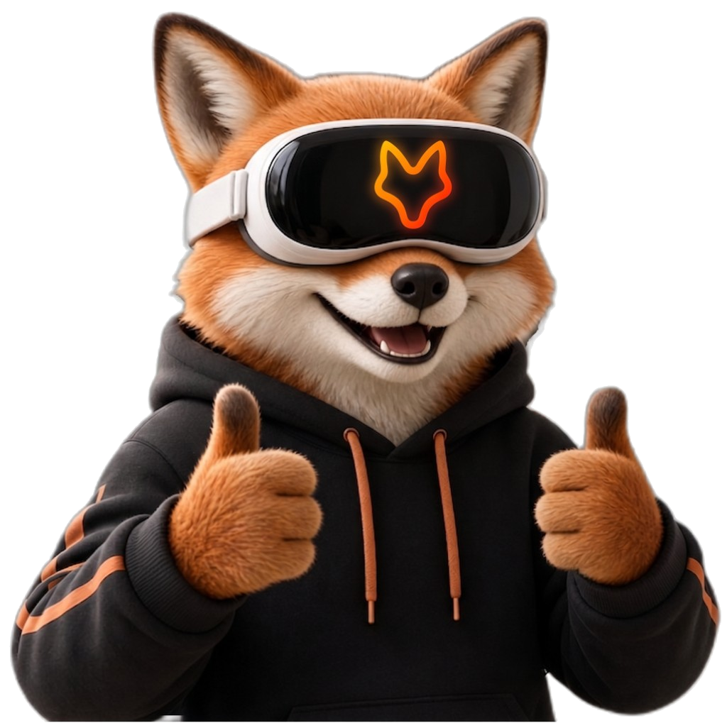 Aurel giving a thumbs up in a black hoodie and glowing visor